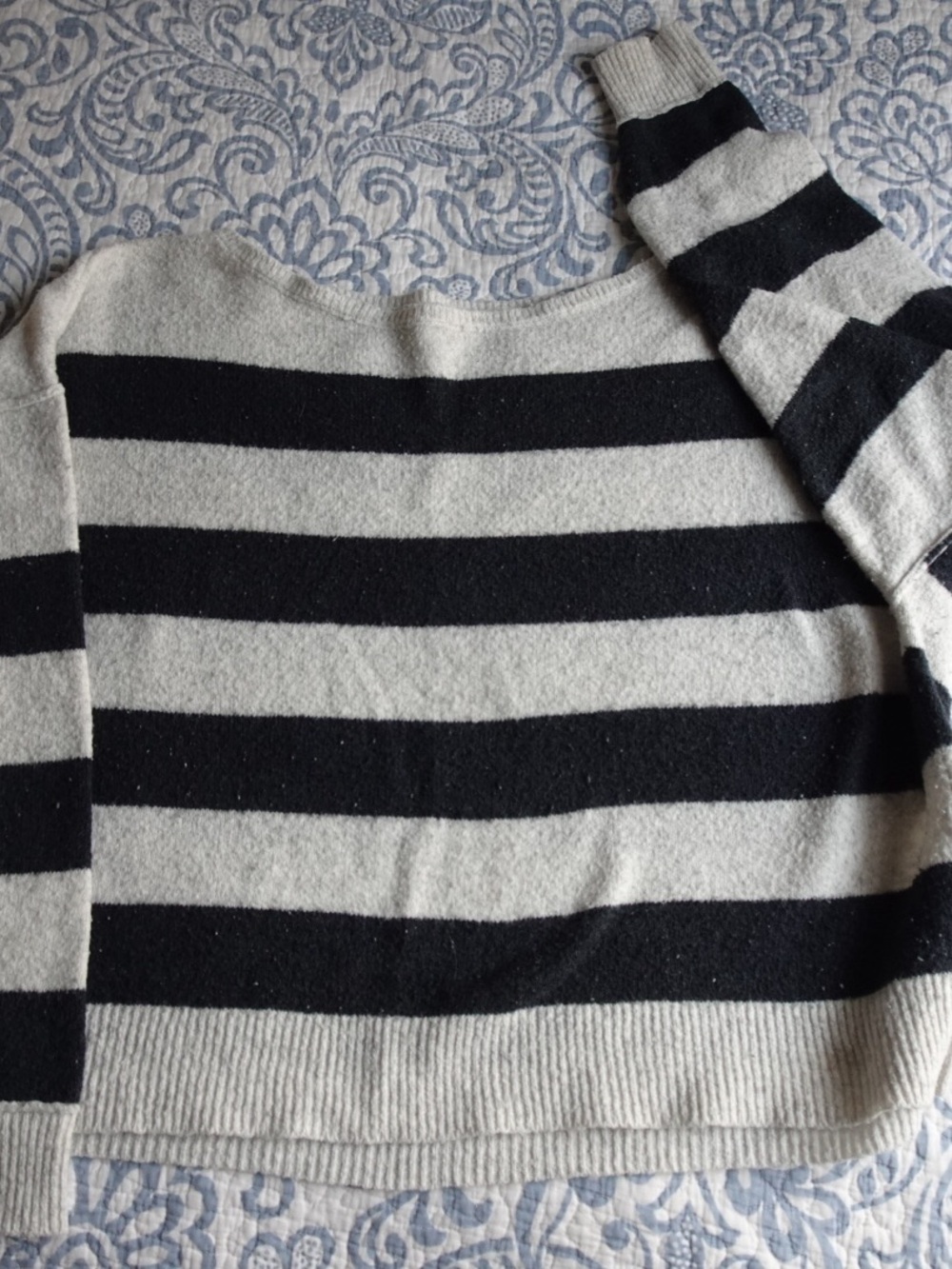 American Eagle Outfitters Black and Cream Striped Scoop Neck Sweater